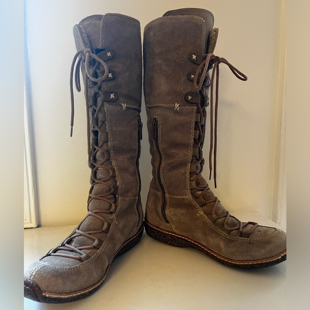 RESERVED - Timberland Hollace Moorland Tall Taupe Suede Lace-Up & Zip Boots Sz 7 - Picture 3 of 6